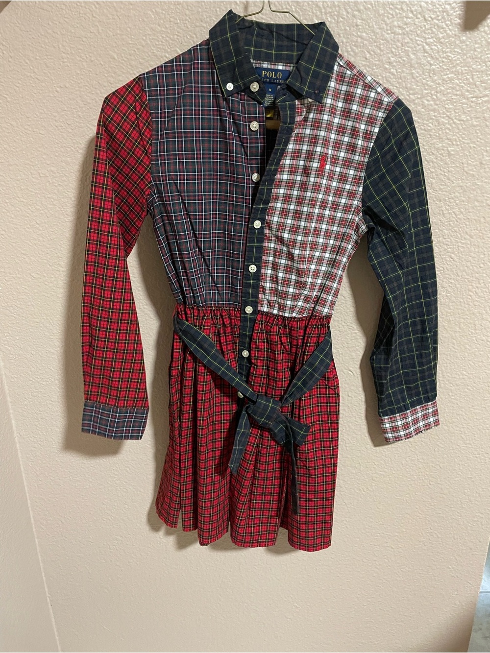 Polo by Ralph Lauren Girls' Patchwork Plaid Shirt Dress in Red, Navy, Green